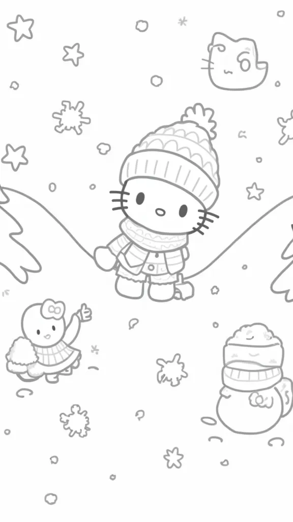 hello kitty winter coloring pages